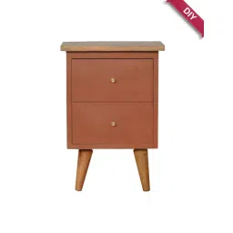 Artisan Furniture Solid Brown Mango Wood Side Table Brick Red Finish-picture-35