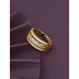 ARTKLIM Gold-Plated Cubic Zirconia Stone-Studded Adjustable Finger Ring-picture-19