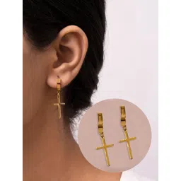 ARTKLIM Gold Plated Stainless Steel Contemporary Cross Hoops Earrings-picture-15