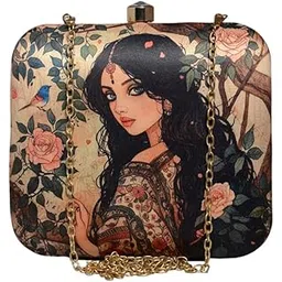 artklim Green Based Portrait Women In Saree Printed Casual Clutch Bag For Women With Detachable Strap-picture-11