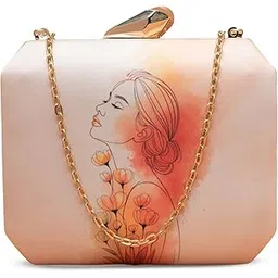 artklim Orange Floral Silhouette Minimal Art Clutch-picture-16