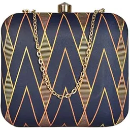 artklim Printed Black Golden Geometric Clutch Bag For Women With Detachable Strap-picture-11