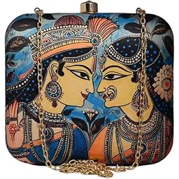 artklim Radharani Krishna Portrait Printed Cutch Bag For Women With Detachable Chain Sling Strap-picture-51