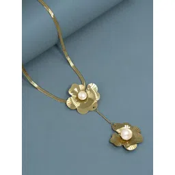 ARTKLIM Stainless Steel Gold-Plated Pearls Beaded Floral Pendant With Chain-picture-23