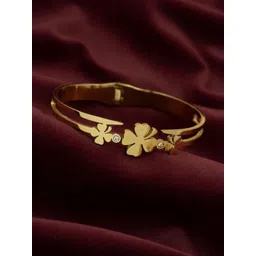 ARTKLIM Stainless Steel Gold-Plated Stones Studded Clover Charm Bangle-Style Bracelet-picture-16
