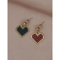 ARTKLIM Stainless Steel Gold-Plated Stones Studded Heart Shaped Mismatched Drop Earrings-picture-21