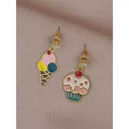 ARTKLIM Stainless Steel Gold-Plated Stones Studded Quirky Mismatched Drop Earrings-picture-40