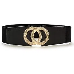 artlabel Women Emblaze Statement Buckle Elastic PU Wide Waist Belt - Black/One Size-picture-30