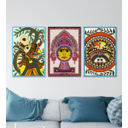 artociti Madhubani Multicolour Canvas Framed Spiritual Art Print Set of 3-picture-43