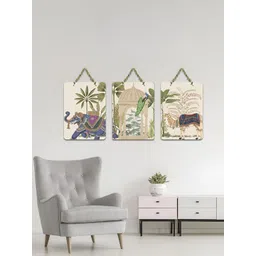 ArtVibes Beige & Green 3 Pieces Desert Royals Printed Wooden Wall Hanging Decor-picture-20