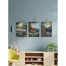 ArtVibes Green & Blue 3 Pieces Tales of Nature Printed Wooden Wall Hanging Decors-picture-26