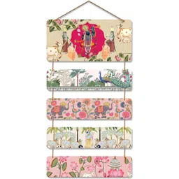 ArtVibes Pink & Green Krishna and Floral Wooden Wall Art-picture-31