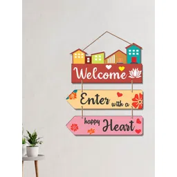 ArtVibes Pink & Yellow Welcome Home Quotes Painted Wooden Wall Deocr-picture-18