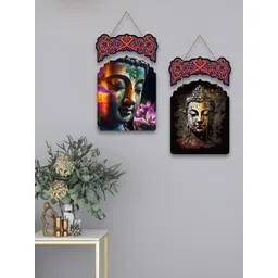 ArtVibes Set Of 2 Orange & Black Printed Wooden Wall HangingDecor-picture-21