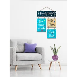 ArtVibes Turquoise Blue & Teal Green Family Rules Wall Decor-picture-25