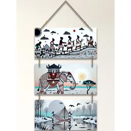 ArtVibes White & Black Printed Tribal Art Designer Wooden Wall Hanging-picture-16