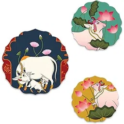 Artvibes Pichwai Designer Art Wooden Wall Hanging Decor | Decorative Hanging Items for Living Room | Office | Gifts | Modern Wall Decoration Accessories for Home | Door Hanging Painting Item (WH_8814)-picture-15