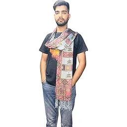 aruna kullu handloom Hand Woven Kullu Pure Woolen triple border Muffler Kullu Handloom for Men and Women white multi COLOR-picture-19