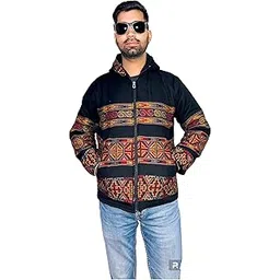 aruna kullu handloom PURE YAK WOOL ZIPPER HOODIE JACKET FOR MEN AND WOMEN WITH TRADITIONAL KULLU LACE DESIGN Spanish black 3 patti-picture-27