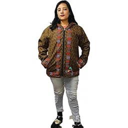 aruna kullu handloom ZIPPER HOODIE JACKET FOR MEN AND WOMEN WITH TRADITIONAL KULLU LACE DESIGN CHECK BROWN-picture-20