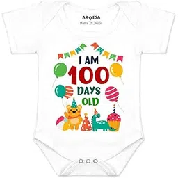 ARVESA 100 Days Birthday R-1340 Bodysuit, Sleepsuits, Rompers For New Born Baby Clothes 0-3 Months Unisex Stylish Dress For Baby Boy & Girl, Newborn Infant Outfit-picture-11