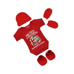 Arvesa Infants My First Christmas Printed Bodysuit with Cap Booties Mitten-picture-22