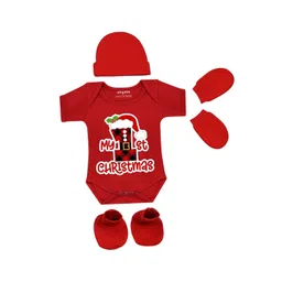 Arvesa Infants My First Christmas Printed Bodysuit with Cap Booties Mitten-picture-19