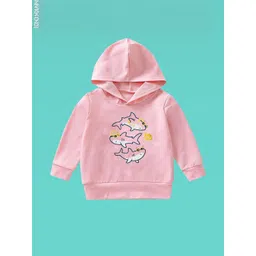 ARYA Kids Pink Fleece Printed Hooded Sweatshirt image 1