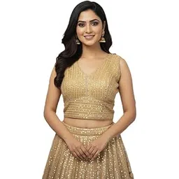 arya creation Readymade Blouse for Women Golden Zari Embroidery Work Stitched Choli V Neck Stylish Sleeveless for Weddings & Festivals-picture-35