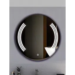 ARYAANSH Yellow Glass Round Bathroom Wall Mirror With Touch Sensor Anti-Fog & LED Light-picture-41