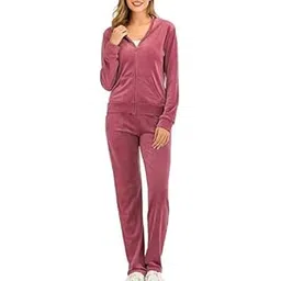 ARYANSH SHOPPE Girl's And Women's Stylish Velour Fabric Winter Wear Velvet Set of 2 Pieces Tracksuit Outfits Full Zip Hoodie With Pocket and Sweatpant Set (Baby Pink) (SIZE XL-XXL)-picture-48