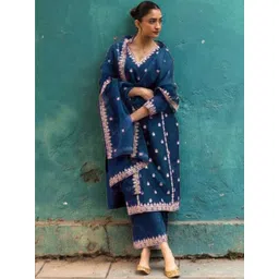 ARZELLEY Women Ethnic Motifs Embroidered Regular Thread Work Kurta with Trousers & With Dupatta-picture-26