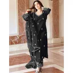 ARZELLEY Women Ethnic Motifs Embroidered Regular Thread Work Kurta with Trousers & With Dupatta-picture-19