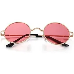 arzonai Round Unisex Adult UV Protected Sunglasses Golden Frame, Pink Lens (Medium) Pack of 1-picture-40