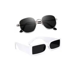 Arzonai Unisex 2 Pcs Black Lens & White Square Sunglasses With UV Protected Lens-picture-31