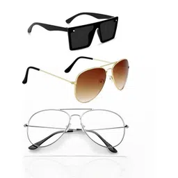 Arzonai Unisex 3 Pcs Clear Lens & Black Aviator Sunglasses-picture-35