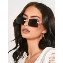 Arzonai Unisex Black Lens & Gold-Toned Rectangle Sunglasses-picture-22