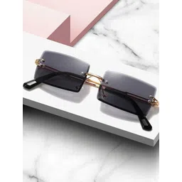 Arzonai Unisex Black Lens & Gold-Toned Rectangle Sunglasses With UV Protected Lens-picture-16