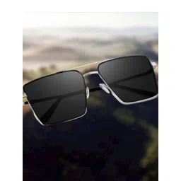 Arzonai Unisex Black Lens & Silver-Toned Square Sunglass-image-34