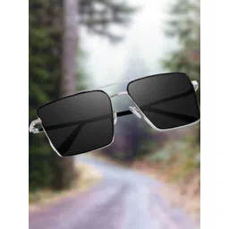 Arzonai Unisex Black Lens & Silver-Toned Square Sunglasses With UV Protected Lens-picture-34