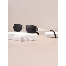 Arzonai Unisex Black Lens & Silver-Toned Square Sunglasses with UV Protected Lens-image-9