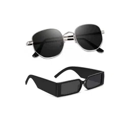 Arzonai Unisex Pack Of 2 Black Lens & Black Square Sunglasses with UV Protected Lens-picture-13