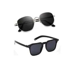 Arzonai Unisex Pack Of 2 Black Metal Full Rim UV Protected Lens Casual Sunglasses-picture-32