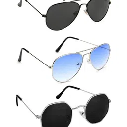 Arzonai Unisex Pack of 2 Clear Lens & Steel-Toned Aviator Sunglasses-picture-36