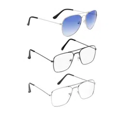 Arzonai Unisex Pack of 3 Clear & Silver-Toned Aviator Sunglasses with UV Protected Lens-picture-17