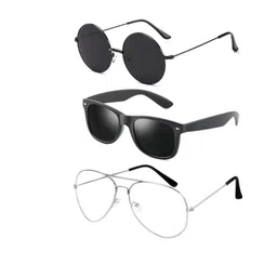 Arzonai Unisex Pack of 3 Clear Lens & Black Aviator Sunglasses With UV Protected Lens-picture-36
