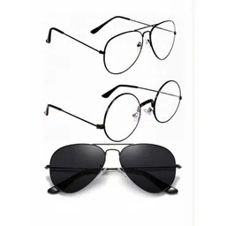 Arzonai Unisex Pack Of 3 Clear Lens & Black Round Sunglasses with UV Protected Lens-picture-33