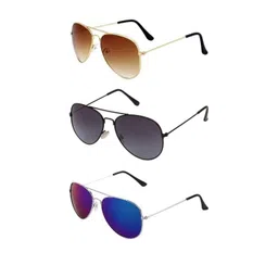 Arzonai Unisex Pack of 3 Clear Lens & Gold-Toned Aviator Sunglasses with UV Protected Lens-picture-35