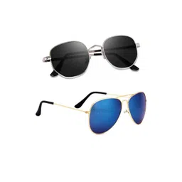 Arzonai Unisex Set of 2 Aviator & Hexagonal Sunglasses with UV Protected Lens-picture-32