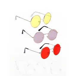 Arzonai Unisex Set Of 3 Clear Lens & Gold-Toned Round Sunglasses with UV Protected Lens-picture-37
